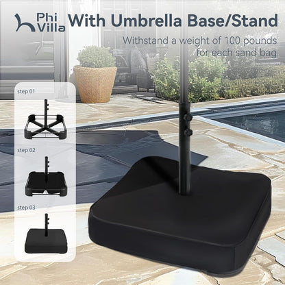 PHI VILLA 15ft Large Patio Umbrellas with Base, Outdoor Double-Sided Rectangle Market Umbrella for Pool Lawn Garden, Light Gray