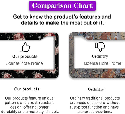 Fun License Plate Frame Protector License Plate Frames for Women Pink and Cream Dark Floral Universal Aluminum Car Accessory 2 Pack with Screw Covers Set