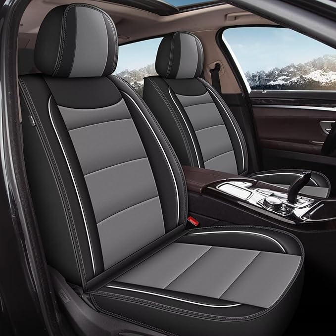 YORKNEIC Full Set Seat Covers Fit for Chevrolet Chevy Cruze 2011-2019: Full Set Leather Car Seat Covers - Waterproof Car Seat Protector Compatible Airbag (Black & Grey)