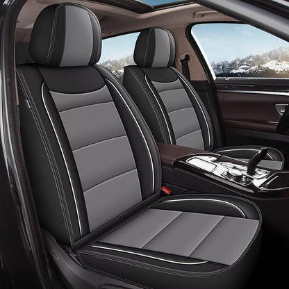 YORKNEIC 2 Front Seat Covers Fit for Dodge Nitro 2010-2020: Leather Car Seat Covers - Waterproof Car Seat Protector Compatible Airbag (Black & Grey)