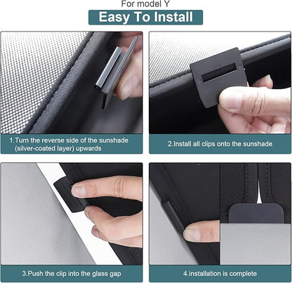 Non-Sag Roof Sunshades for Tesla Model Y 2025, Upgraded Foldable Sunroof Shade Sunshade Roof Sun Shade for Tesla Model Y Accessories 2021-2025 (Not fit 2025-2026 Juniper)