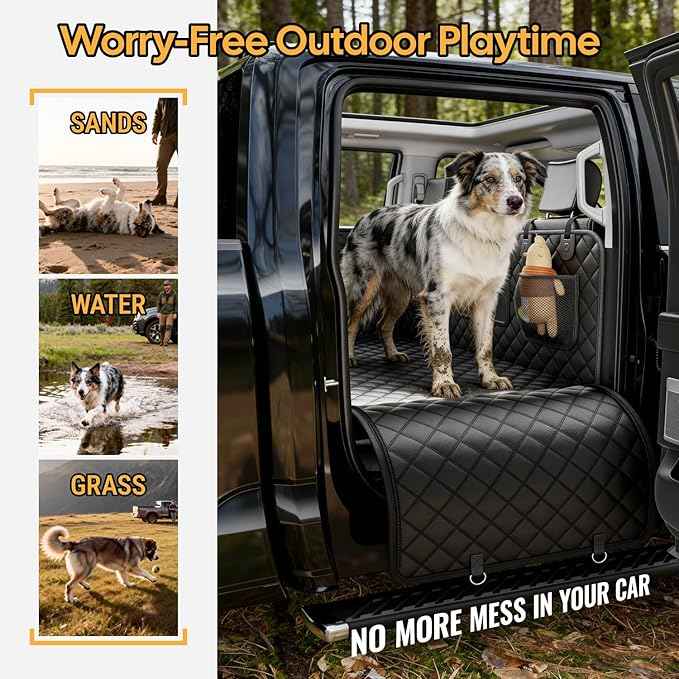 Wigoo Dog Truck Seat Cover for Back Seat, Dog Hammock with Hard Bottom Support (450lbs), Heavy Duty Waterproof Car Bed Extender for 2-4 Large Dogs, Backseat Protector for SUV & Truck, XL Size