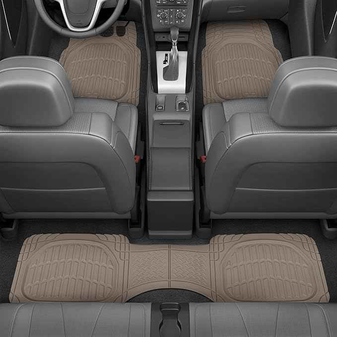 CARBELLA Heavy Duty Rubber 4-Piece Beige Car Floor Mats - Universal Trimmable All-Weather Car Accessories - Girl Car Accessories for Women & Cute Car Mats for Women for Girly Car Decor, Truck, & SUV