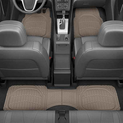 CARBELLA Heavy Duty Rubber 4-Piece Beige Car Floor Mats - Universal Trimmable All-Weather Car Accessories - Girl Car Accessories for Women & Cute Car Mats for Women for Girly Car Decor, Truck, & SUV
