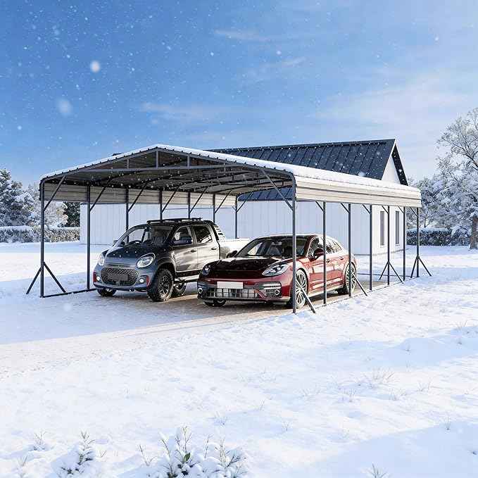 20x20 FT Heavy Duty Metal Carport Kit, Waterproof Windproof Aluminum Car Ports with Steel Shelter Frame Cover for 2 Car or Boats, Easy Assembly Tractor/Car Storage
