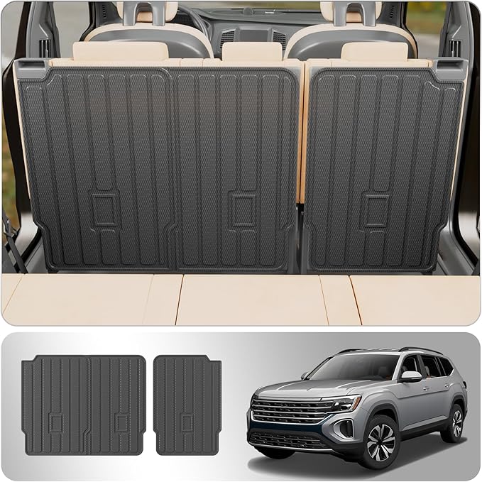 Kick Mat Compatible with 2018-2025 2026 Volkswagen Atlas (NOT for Cross Sport) Trunk Mat Trunk Liner Cargo Liner Cargo Mat Back Seat Cover 2024 VW Atlas Accessories (2nd Row Backrest Mat)