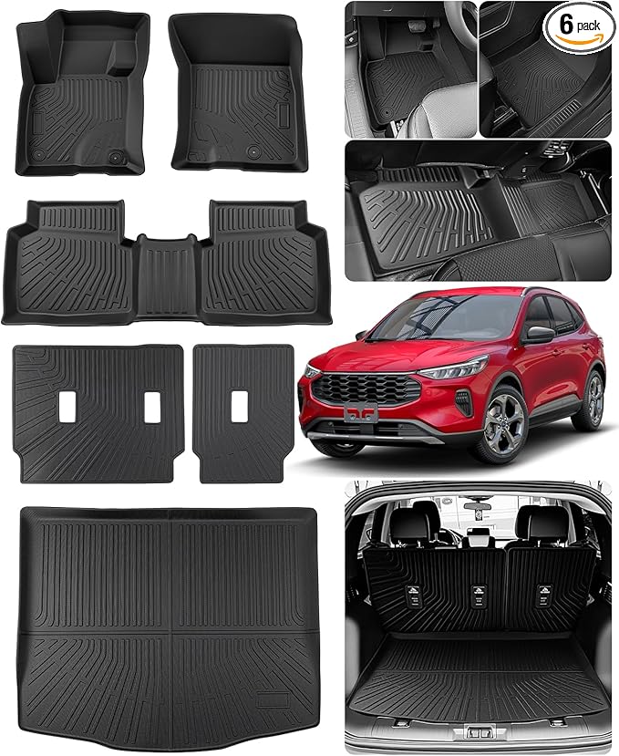 DrCarNow® Floor Mats Full Set for Ford Escape 2026 2025 2024 2023 2022 2021 2020(Not for Hybrid), Custom Fit All Weather TPE Liners with Cargo Mat & Backrest Protector for Car SUV Interior Accessories