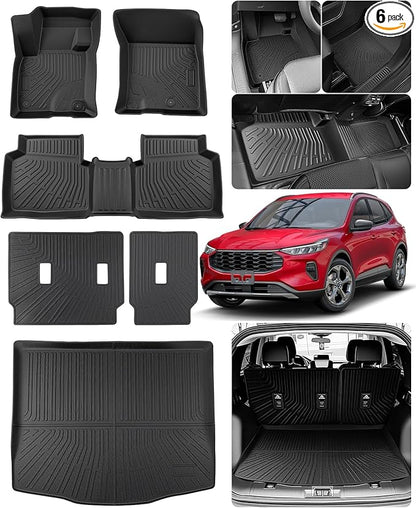 DrCarNow® Floor Mats Full Set for Ford Escape 2026 2025 2024 2023 2022 2021 2020(Not for Hybrid), Custom Fit All Weather TPE Liners with Cargo Mat & Backrest Protector for Car SUV Interior Accessories