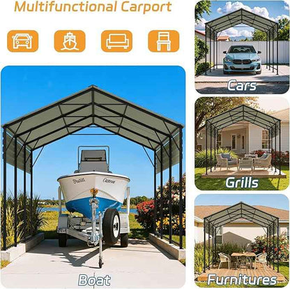 Patiowell 10x15 FT Metal Carport, Heavy Duty Carport with Reinforced Frame and Galvanized Steel Roof, Outdoor Car Port Shelter for Car, Truck, Boat and Tractor, Black