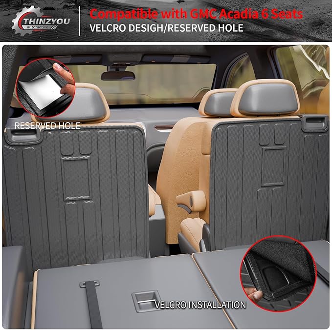 Kick Mats Compatible with 2017-2023 GMC Acadia 6 Seats Cargo Mat Cargo Liner Trunk Liner Trunk Mat Back Seat Cover Protector TPE All Weather 2022 Acadia Accessories (2nd Row Backrest Mats)