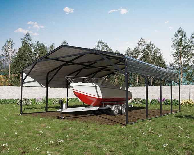 20x20 FT Heavy Duty Metal Carport, 2-Car Garage with Galvanized Steel Roof & Structural Reinforcement, 120lbs/Sq.Ft Snow/Wind Resistant, Ground Anchors, Fits Pickups, Trucks, RVs,Boats
