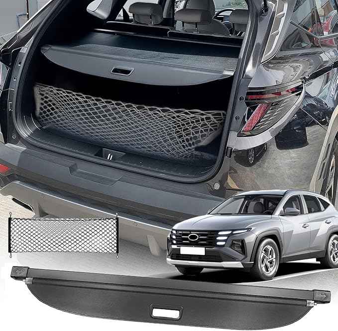 Cargo Cover for Hyundai Tucson 2026 2025 Accessories 2024 2023 2022(Canvas),Retractable Trunk Cover Organizer Security Shielding Shade Tonneau Cover for Hyundai Tucson Accessories