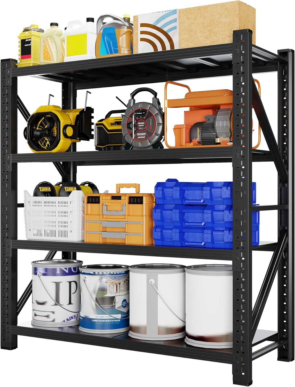5000LBS Heavy Duty Garage Shelving 59" W Garage Storage Shelves 4-Tier Metal Garage Shelving Adjustable Shelf Unit Storage Rack for Basement Supermarket Warehouse 59" W x 24" D x 78" H Black