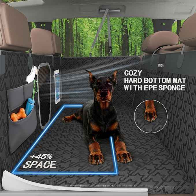 Upgraded Durable Hard Bottom Dog Car Seat Cover with EPE Sponge Cushion,Foldable Dog Rear Seat Protector,Waterproof Dog Hammock for Car, Seamless Dogs Back Seat Extender for Car SUV Truck(L)