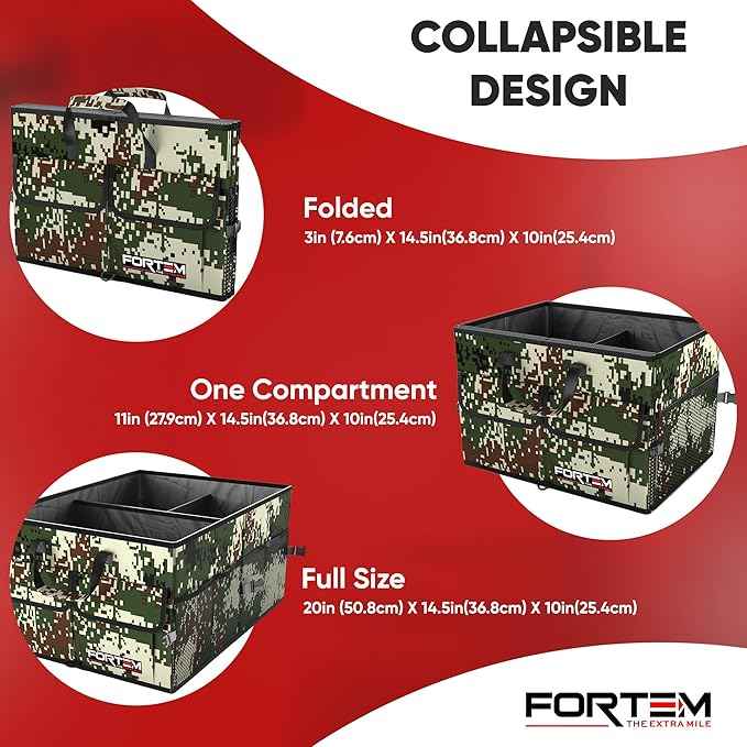 FORTEM Trunk Organizer For SUV Car Trunk Organizer, Foldable Storage, Car Accessories for Women Men, Collapsible Bag, Perfect Christmas Gifts, 600D Oxford, Non Slip Bottom, Straps, Soft Cover (50L)
