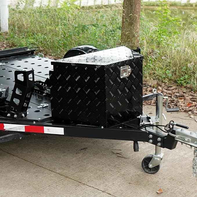 VEVOR Trailer Tongue Box, Heavy Duty Trailer Tongue Tool Box Storage Organizer with Lock & Keys, Utility Tool Chest for Pickup Truck Bed, RV, SUV, Off-Road Vehicle, Aluminum, 29" x 16.2" x 18", Black