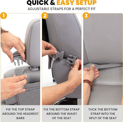 EcoNour 2-Pack Back of Seat Protector for Kids Feet | Grey Oxford Fabric Car Kick Mats with 2 Pocket Organizer | Seat Protector for Vehicles from Dirt, Mud & Scratches | Car Accessories