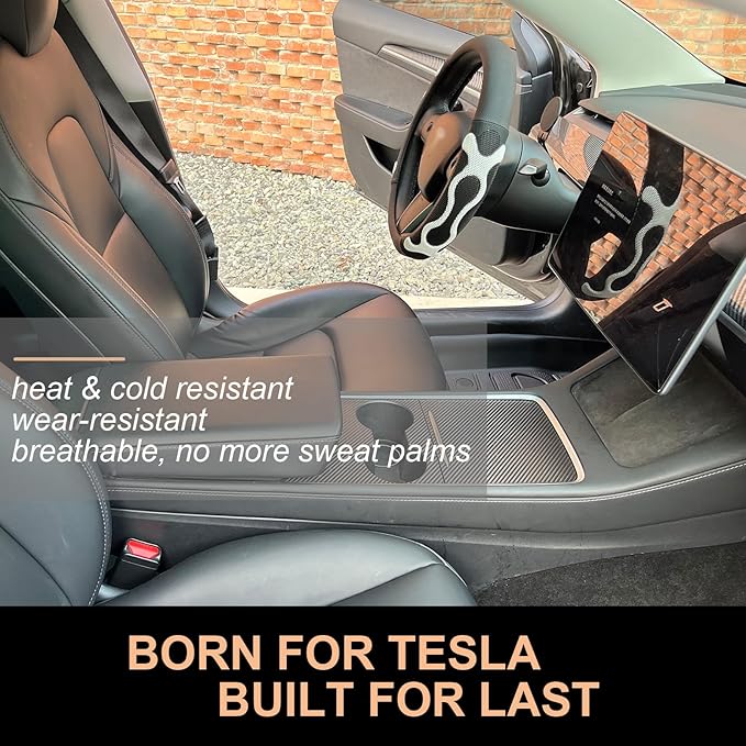 PINCTROT Comfy Grip Steering Wheel Cover for Tesla Model Y/3 2016-2025 2026 Standard/Highland/Juniper, D Shaped 14 Inch Small Sized, Flat Bottom with 3D Honeycomb Anti-Slip Design (Comfy Grip White)