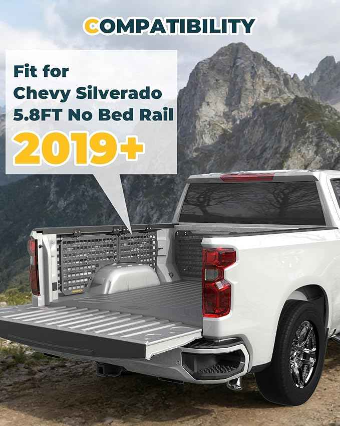 Aluminum Side Bed MOLLE Panel Fit for 2019–2026 Chevy Silverado 5.8FT, Easy No-Drill Install, Heavy-Duty Truck Bed Organizer Rack System for Tools Gear Accessories