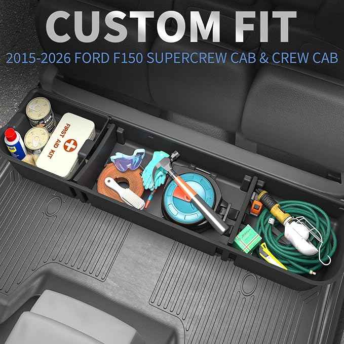 oEdRo Underseat Storage for Ford F150(2015-2026) SuperCrew/Crew Cab & F-250/350/450/550(2017-2026) Super Duty, Upgraded Rear F-150 Under Seat Storage Truck Organizer Tool Box