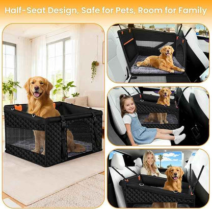 Large Dog Car Seat Cover with Dog Bed Mat for Back Seat Half - Single Seat Travel Hammock Extender, Waterproof Hard Bottom for Medium & Large Dogs, Car SUV Truck Vehicle