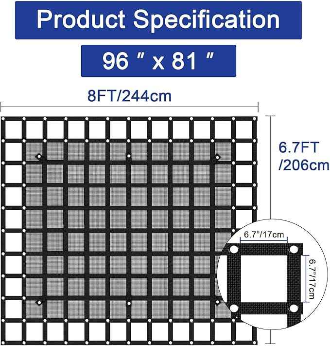 96” x 81“ Heavy Duty Cargo Net with Mesh, Truck Bed Net with J Hooks Accessories, 1500lbs Load Bearing Capacity, Truck Bed Cargo Net Organizer for Pickup Trucks (8' x 6.7')