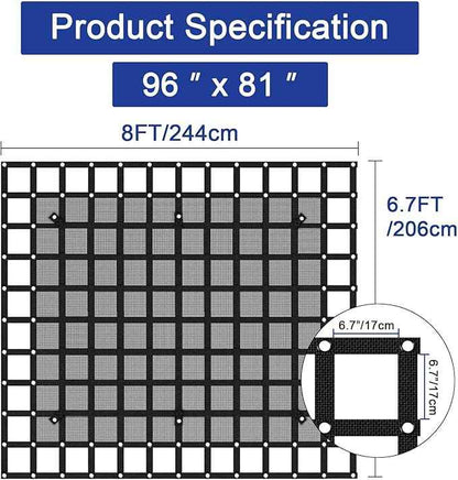 96” x 81“ Heavy Duty Cargo Net with Mesh, Truck Bed Net with J Hooks Accessories, 1500lbs Load Bearing Capacity, Truck Bed Cargo Net Organizer for Pickup Trucks (8' x 6.7')