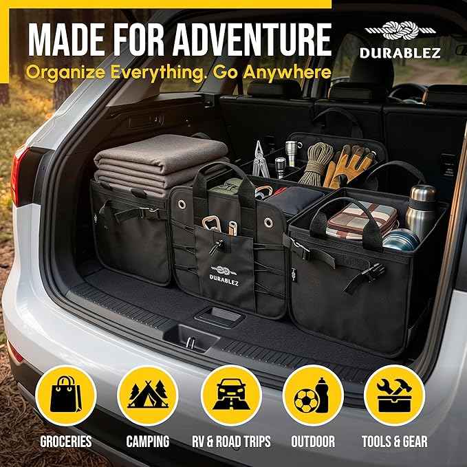XL Modular Trunk Organizer System – 4 Section Extra Large Car Cargo Organizer for SUVs, Trucks & Cars – Foldable Multi-Compartment Storage, Heavy Duty 1680D Oxford – Black