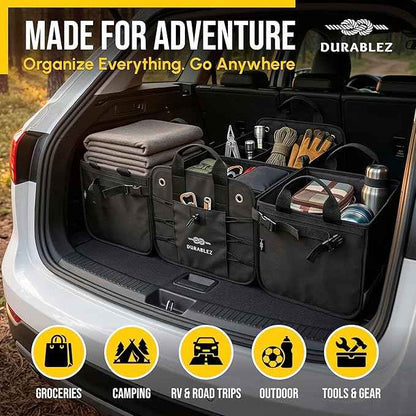 XL Modular Trunk Organizer System – 4 Section Extra Large Car Cargo Organizer for SUVs, Trucks & Cars – Foldable Multi-Compartment Storage, Heavy Duty 1680D Oxford – Black