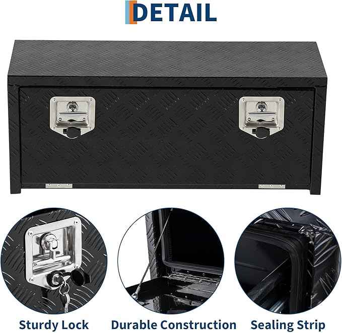 Heavy Duty Aluminum Truck Bed Tool Box,Diamond Plate Waterproof Underbody Toolbox with Sliding Shelf, Lock & Keys, Side Handle, Storage Organizer Chest for Pickup Truck, RV Trailer, Cargo Vehicles