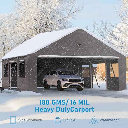 Carports Canopy Heavy Duty, Portable Garage with Sidewalls (20x20, Side Doors)