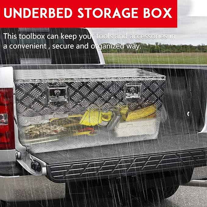 36" x 18" x 18" Truck Tool Box Pickup Truck Bed Toolbox Heavy Duty Aluminum Underbody Truck Box Compatible With RV Trailers Storage Organizer with Lock & Keys Silver
