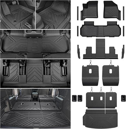 Floor Mats Full Set for 2024 2025 2026 Chevy Traverse & 2025 2026 Buick Enclave 7 Seats Captain Chairs, All Weather Cargo Trunk Liner, 2nd & 3rd Row Seat Back Cover, Door Sill Protector Accessories