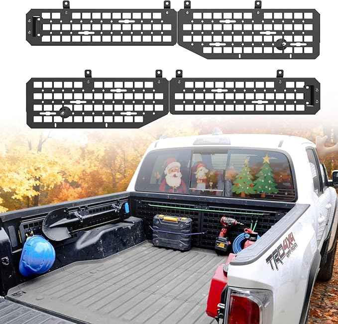 Side Bed MOLLE Panel Fit for 2016-2023 Toyota Tacoma 5FT Bed, Heavy-Duty Aluminum Truck Storage Organizer System for Camping, No-Drill Installation Truck Bed Organizer Accessories