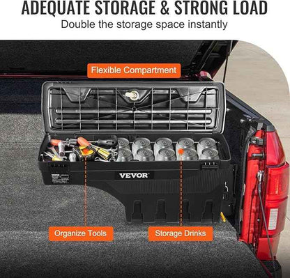 VEVOR Truck Bed Storage Box, Lockable Lid, Waterproof ABS Wheel Well Tool Box 6.6 Gal/20 L with Password Padlock, Compatible with Dodge Ram 1500 2019-2021, Passenger Side, Black