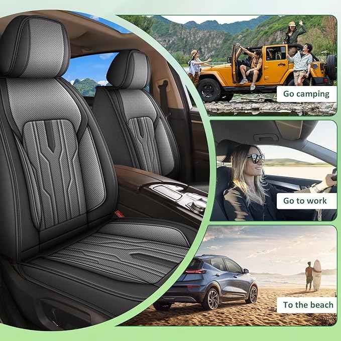 YORKENIC Fit for Dodge Nitro Seat Covers Front Set 2010-2020: Breathable Leather Car Seat Covers Compatible Airbag (2 Front Set, Black & Grey)