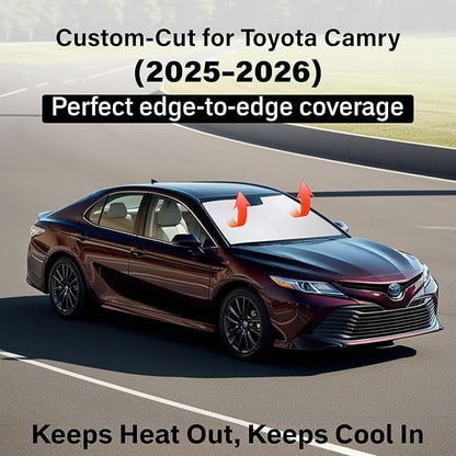 EcoNour Windshield Sun Shade Compatible for Toyota Camry 2025–2026 | Sedan Front Window Sunshade | Foldable Sun Visor Protector | UV & Heat Blocking | Keeps Interior Cool & Protected