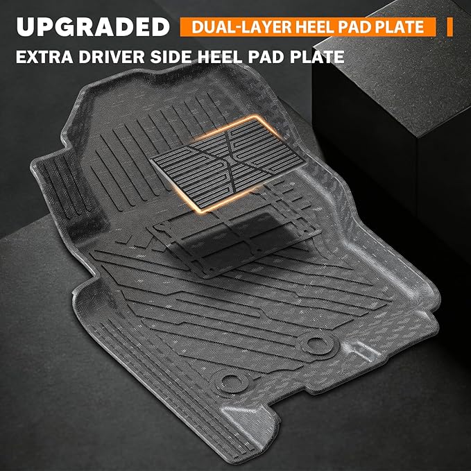 KUST Floor Mats for 2022-2026 Nissan Frontier Accessories (Crew Cab with 2nd Row Under-Seat Storage), All Weather Car Mats 2 Rows Floor Liners, TPE Rubber, Raised Edge, Extra Heel Pad Plate