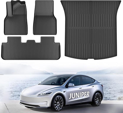 KARPAL Floor Mats for Tesla Model Y Juniper 2025 2026 (5 Seat), All Weather TPE Floor Liners Front & 2nd Row & Cargo Liners, Model Y Juniper Accessories 4PCS