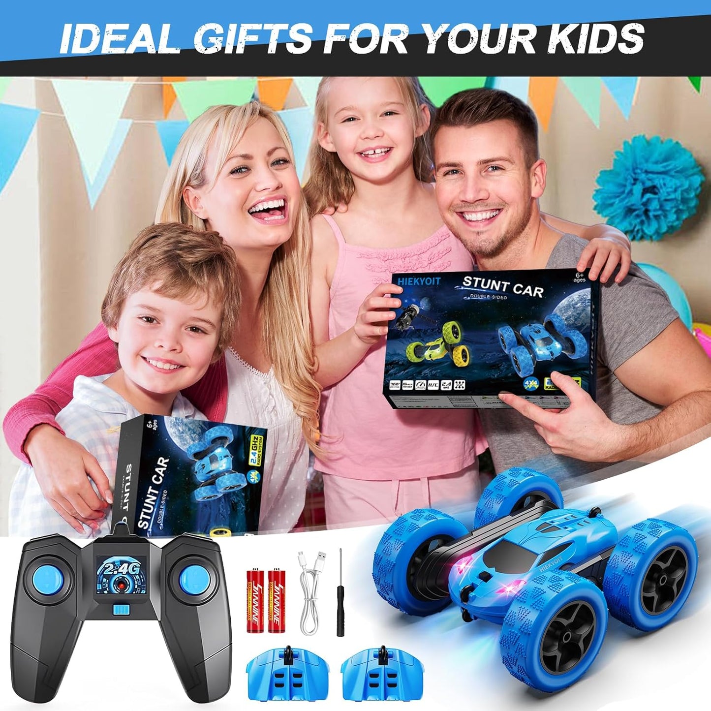 Remote Control Car, RC Cars Toys for 6-12 Year Old Boys, Off Road RC Stunt Car 4WD 360° Rotating Remote Control Cars for Kids, Boys for Birthday, Christmas Blue - AutoBay
