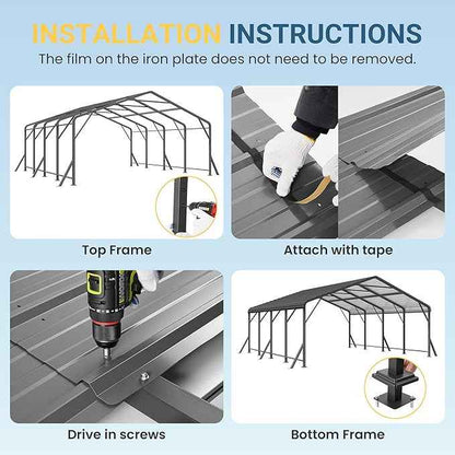 20x20 FT Metal Carport with Updated Roof & Enhanced Base, Heavy Duty Canopy Carport Garage, Vertaile for Car, Truck, Boat, Tractors, Party, Grey