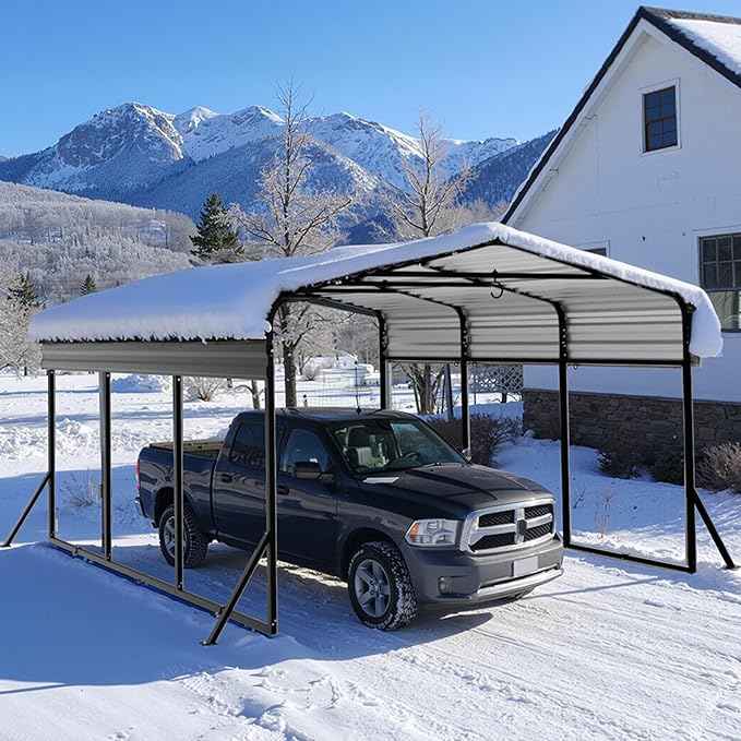 10x15FT Metal Carport, Heavy Duty Carport with Reinforced Frame & Side Support Poles for All-Weather, Outdoor Car Port Suitable for Parking Pickup, Boat, Car, and Tractor