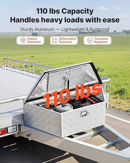VEVOR Trailer Tongue Box, Heavy Duty Trailer Tongue Tool Box Storage Organizer with Lock & Keys, Utility Tool Chest for Pickup Truck Bed, RV, SUV, Off-Road Vehicle, Aluminum, 39" x 16.5" x 12", Silver