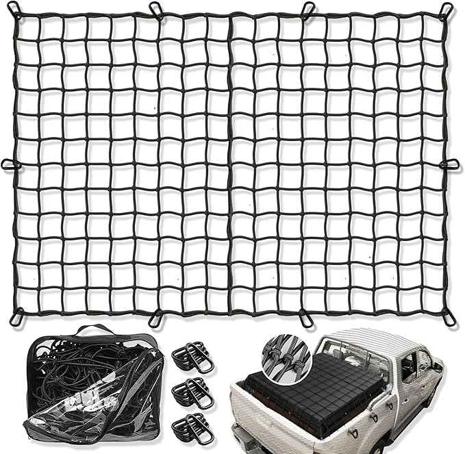 Highly Elastic Cargo Net for Pickup Truck Bed-4' x 6' Stretches to 8' x 12',5mm Small Mesh Latex Bungee Net Cargo Netting- Truck Bed Net Suitable for Daily Light Loads of Trucks