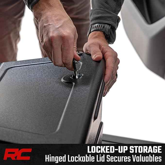 Rough Country Under Seat Storage for Chevy Silverado & GMC Sierra 1500/2500HD/3500HD Crew Cab (2019-2026) - Custom Rear Under Seat Organizer Tray with Lockable Lid