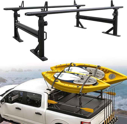 Extendable Aluminum Truck Ladder Rack Fit for Ford F150, RAM, Chevy Silverado, Works with T-Slot Tonneau Covers, 800 lbs Capacity Pickup Bed Rack for Kayak, Surfboard, Ladder Transport