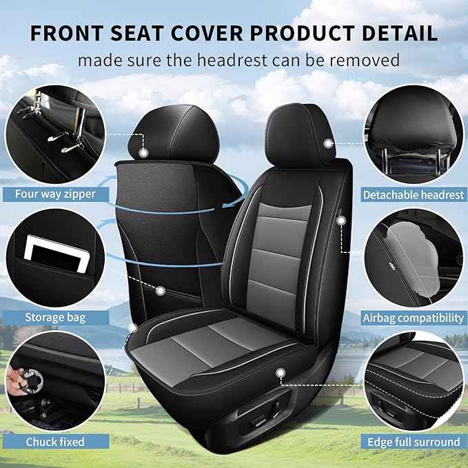 YORKNEIC Full Set Seat Covers Fit for Ford Explorer 2004-2025 2026: Faux Leather Car Seat Covers - Waterproof Car Seat Protector(Black & Grey)