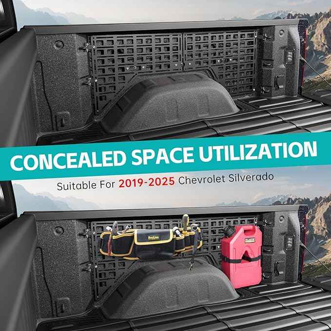 Side Truck Bed Molle Panel Rack System Compatible with 2019-2025 Chevy Silverado/GMC Sierra 1500 5.8FT Accessories Cargo Storage Organizer Tools Rack for 19-25 Chevrolet Silverado Accessories
