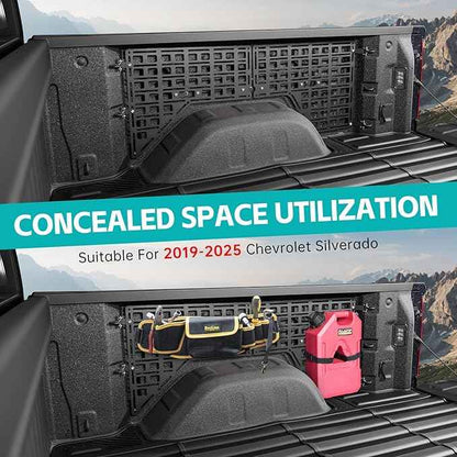 Side Truck Bed Molle Panel Rack System Compatible with 2019-2025 Chevy Silverado/GMC Sierra 1500 5.8FT Accessories Cargo Storage Organizer Tools Rack for 19-25 Chevrolet Silverado Accessories