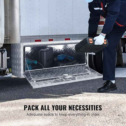 VEVOR Underbody Truck Box, 36"×17"×18" Pickup Storage Box, Heavy Duty Aluminum Diamond Plate Tool Box with Lock and Keys, Waterproof Trailer Storage Box with T-Handle Latch for Truck, Van, Trailer